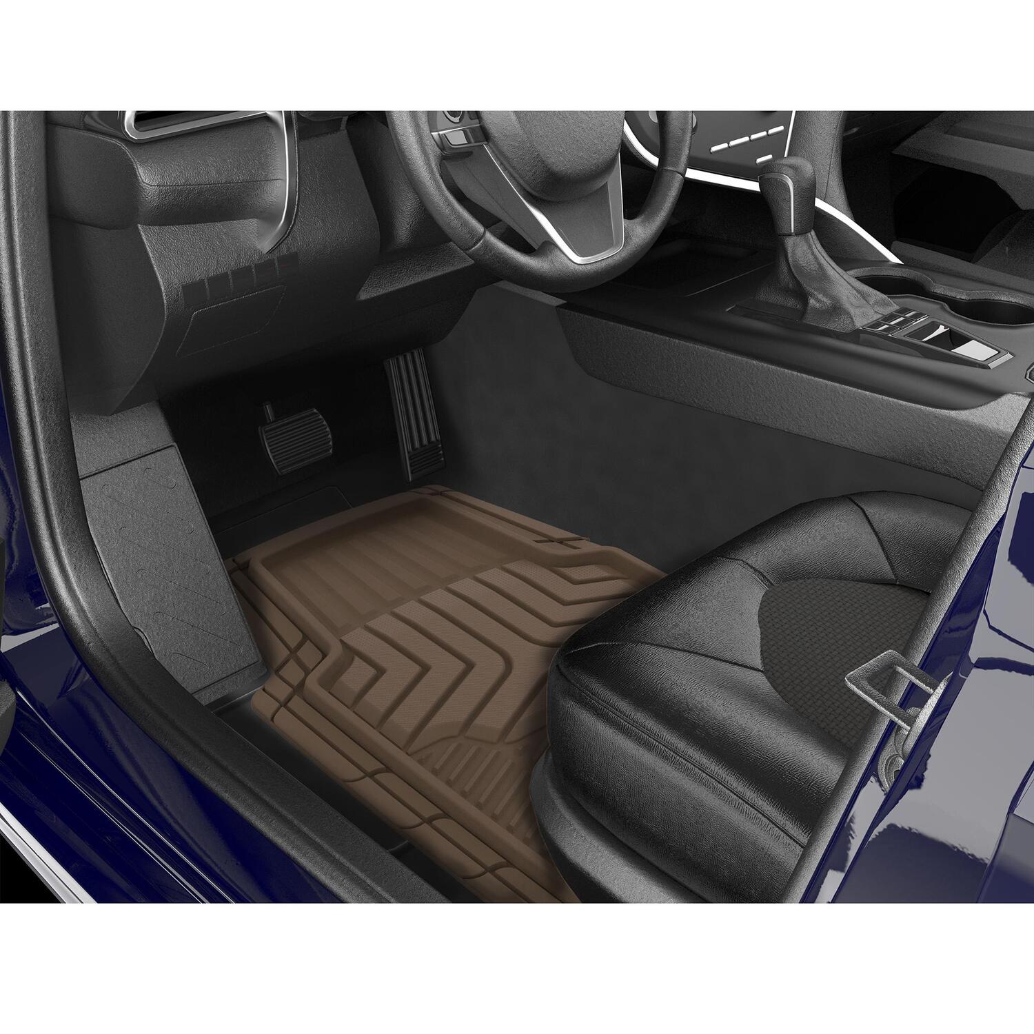 4-Piece All Weather Rubber Floor Mat Set For Ford - Front & Rear, Black With Ford Logo