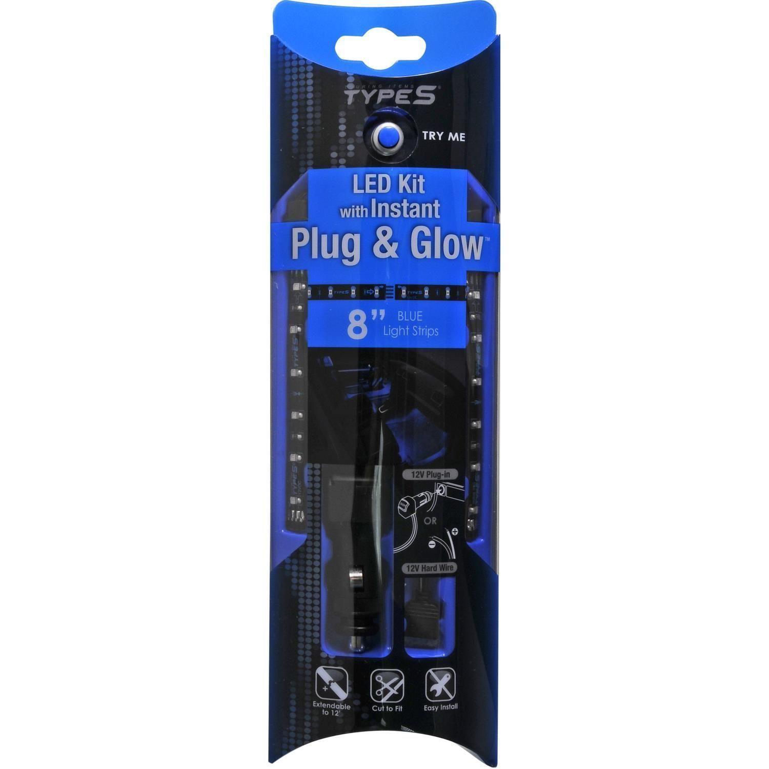 TYPE S Hyper Bright 8in Blue Plug and Glow LED Light Strip