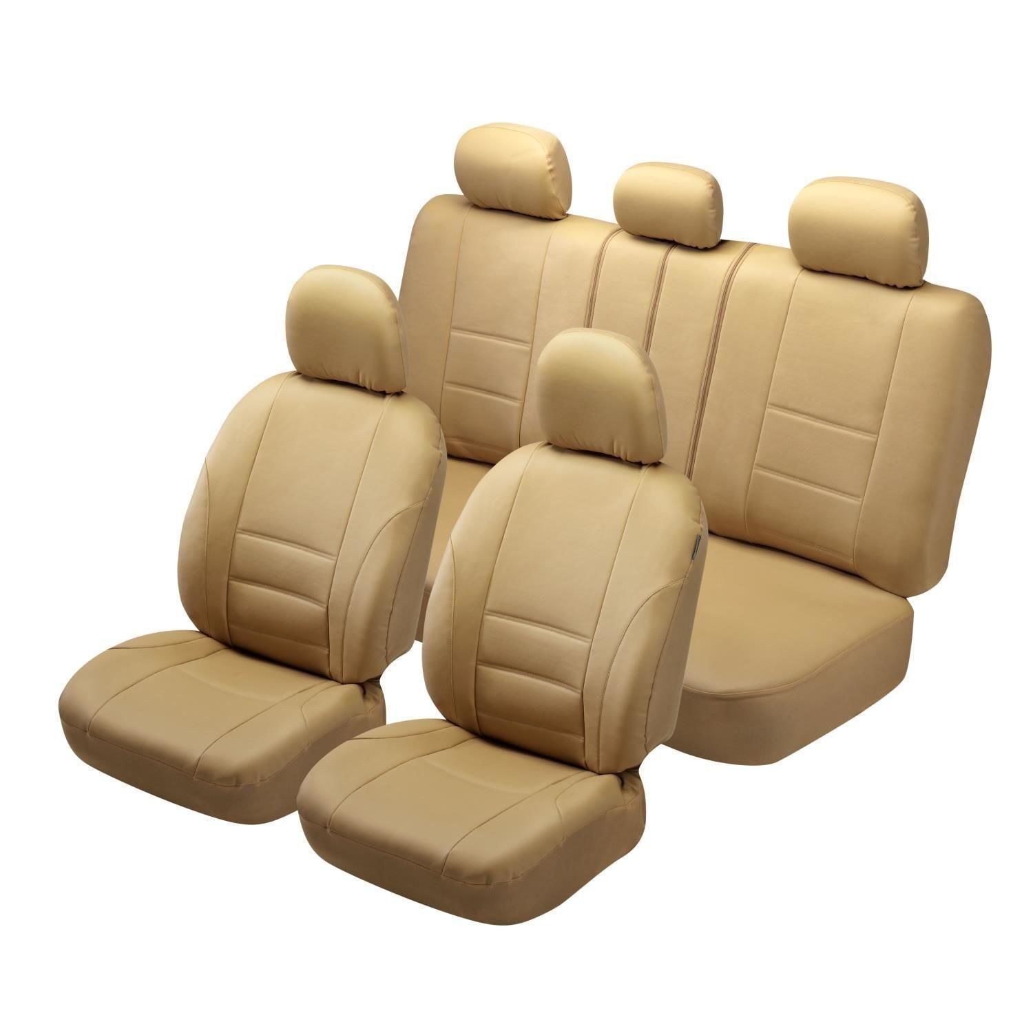 carXS Full Set Faux Leather Car Seat Covers, Front & Rear Tan Beige