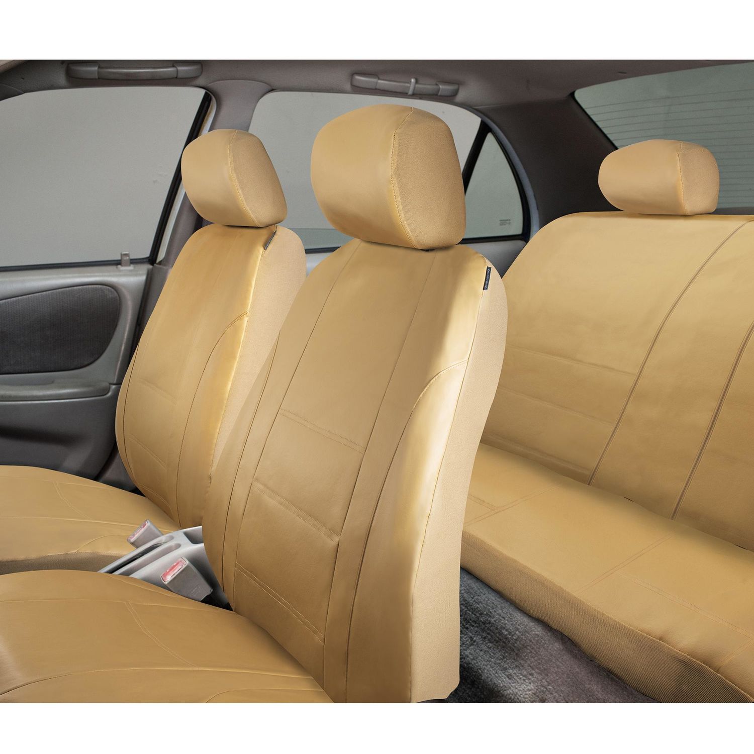 carXS Full Set Faux Leather Car Seat Covers, Front & Rear Tan Beige