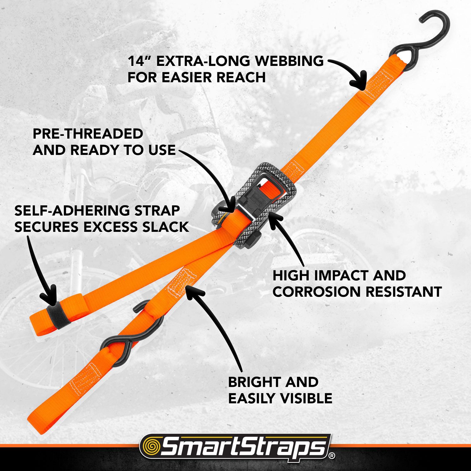 SmartStraps 14ft 3,000 CarbonX Ratchet with Tie Down Strap