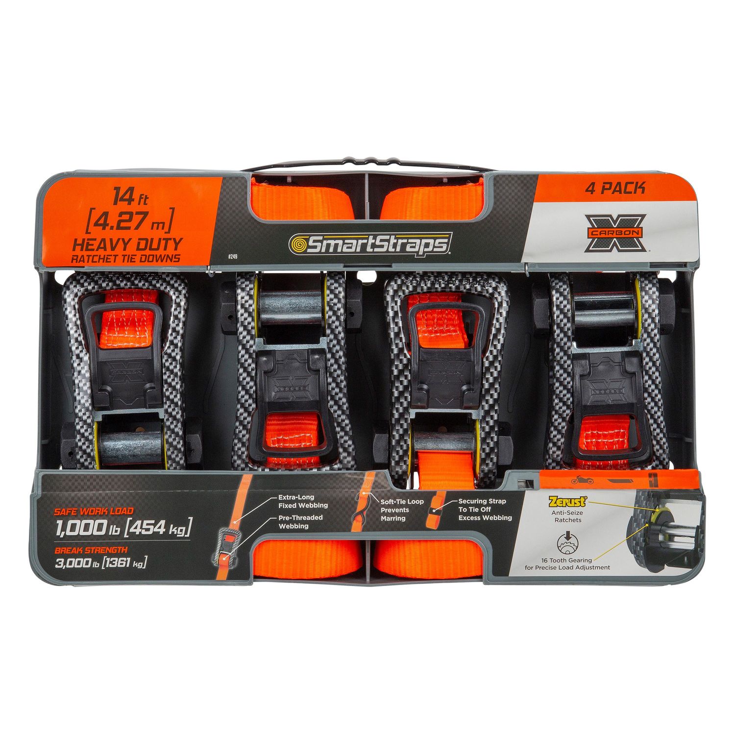 SmartStraps 14ft 3,000 CarbonX Ratchet with Tie Down Strap