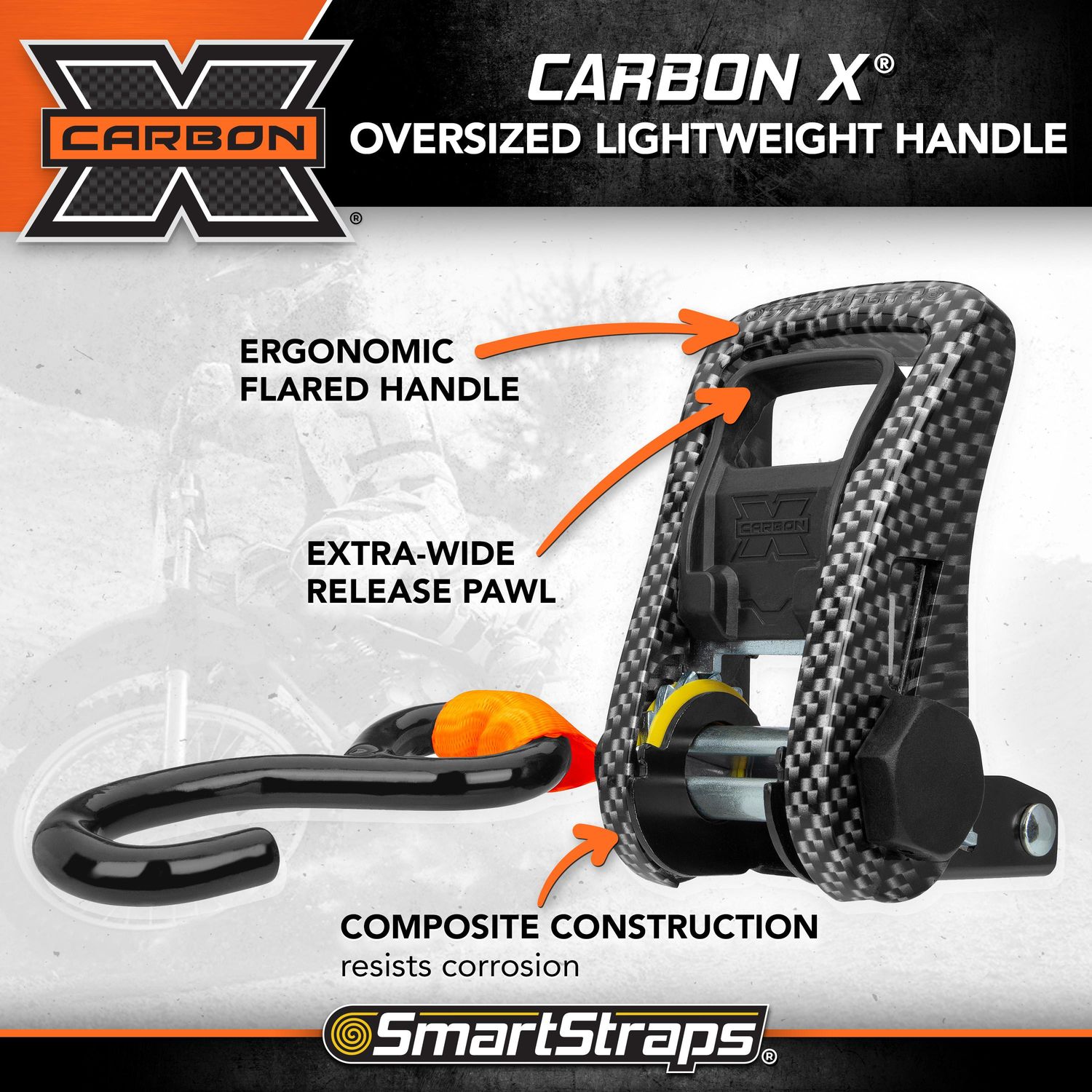 SmartStraps 14ft 3,000 CarbonX Ratchet with Tie Down Strap