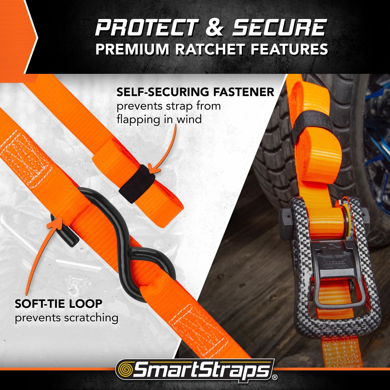 SmartStraps 14ft 3,000 CarbonX Ratchet with Tie Down Strap