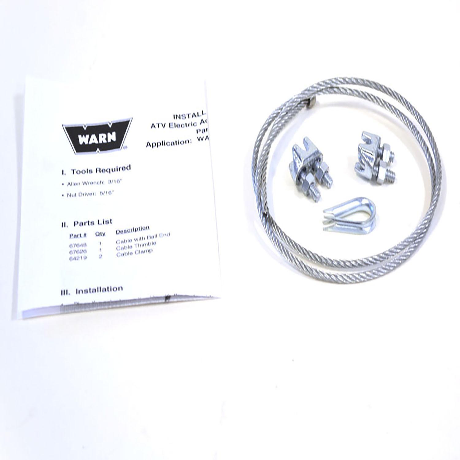 Warn 30ft Wire Rope with Two Cable Clip 300lbs Pulling for ATV Plow ...
