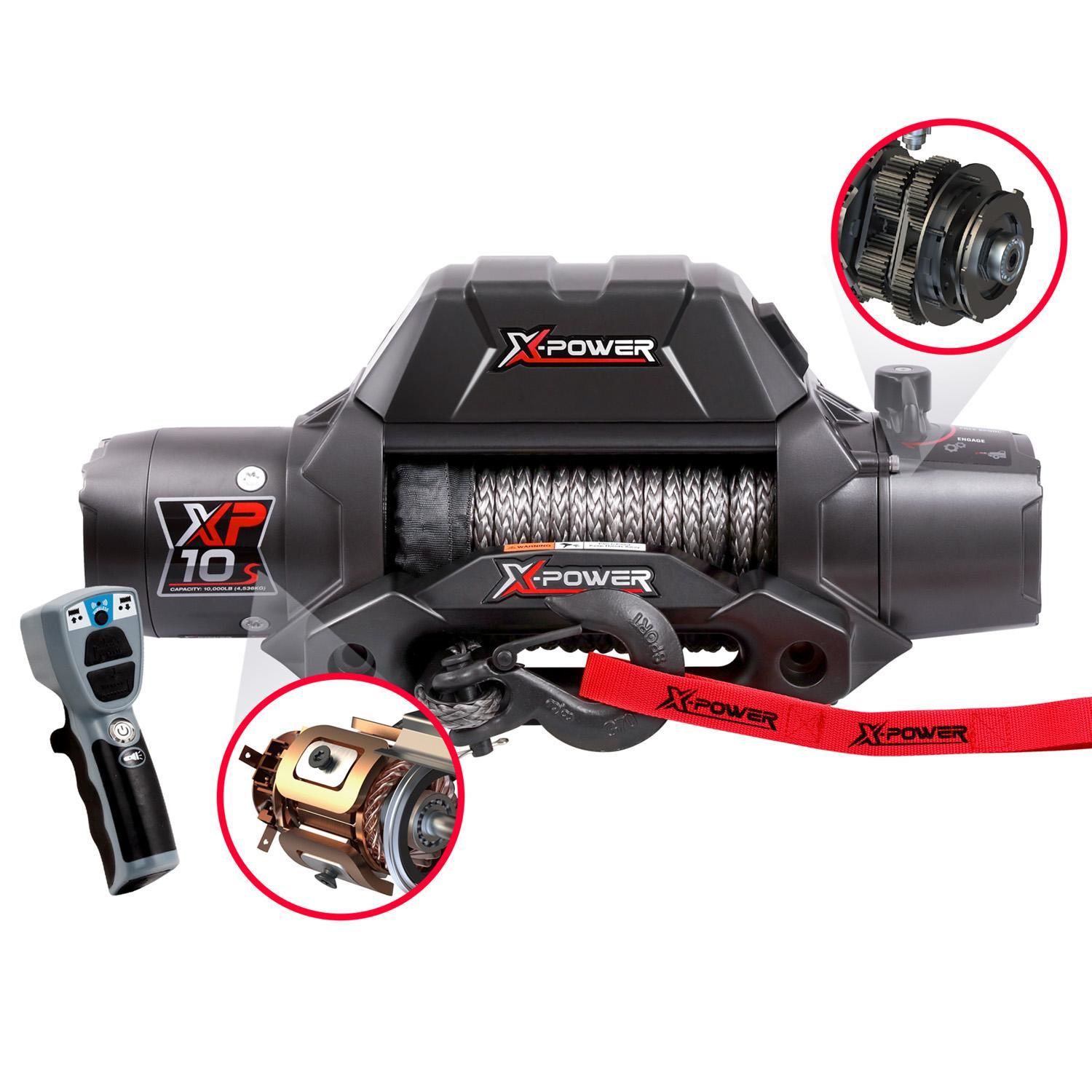 XPV AUTO 10000 Lb Electric Winch | Waterproof IP67 Winch With Synthetic Rope & Wireless Remote For 4x4, Truck, Jeep, Boat