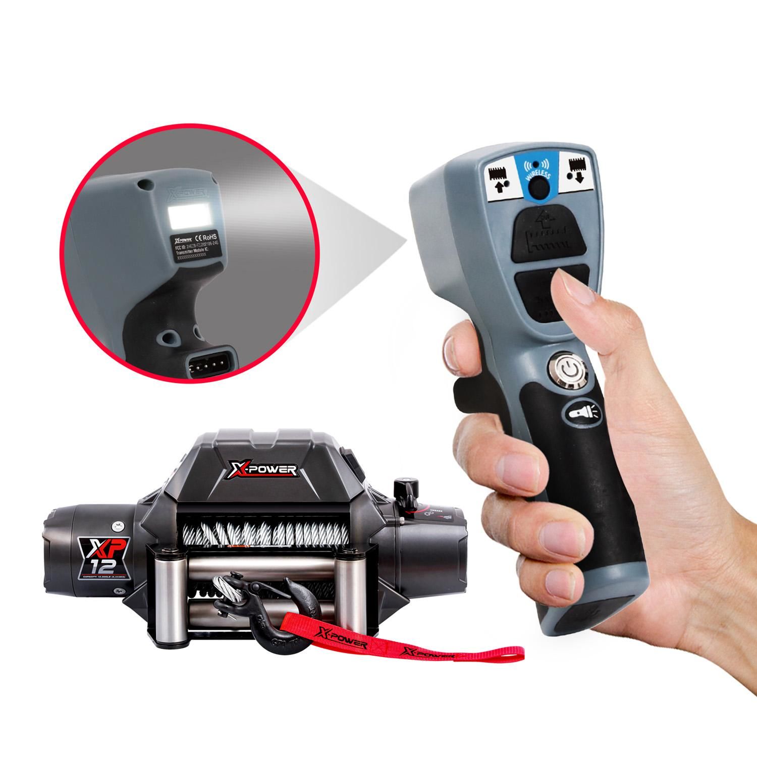 X-Power 12 Volt 12,000lbs Steel Rope Wireless Remote Truck