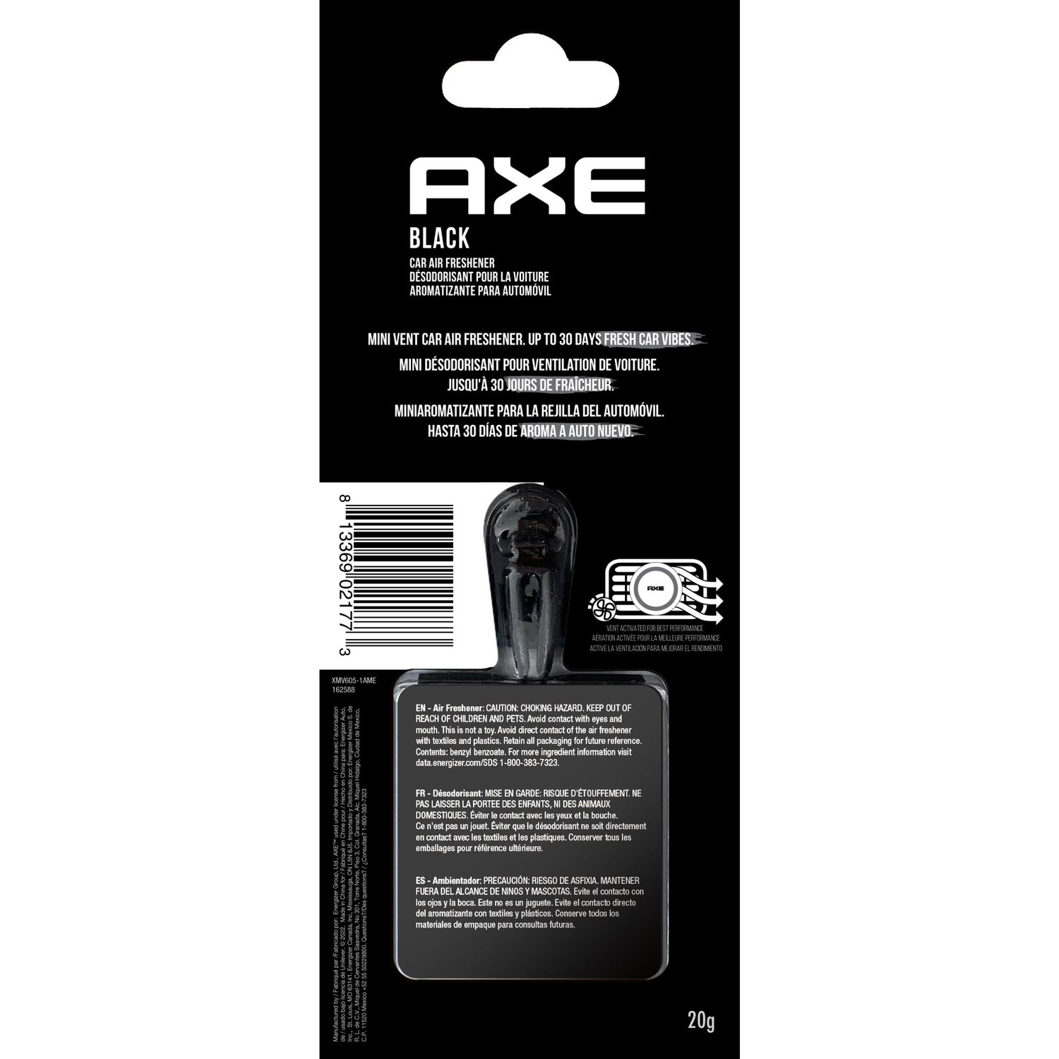 Axe Auto Air Fresheners Aromatizante Black para rejilla de ventilacion