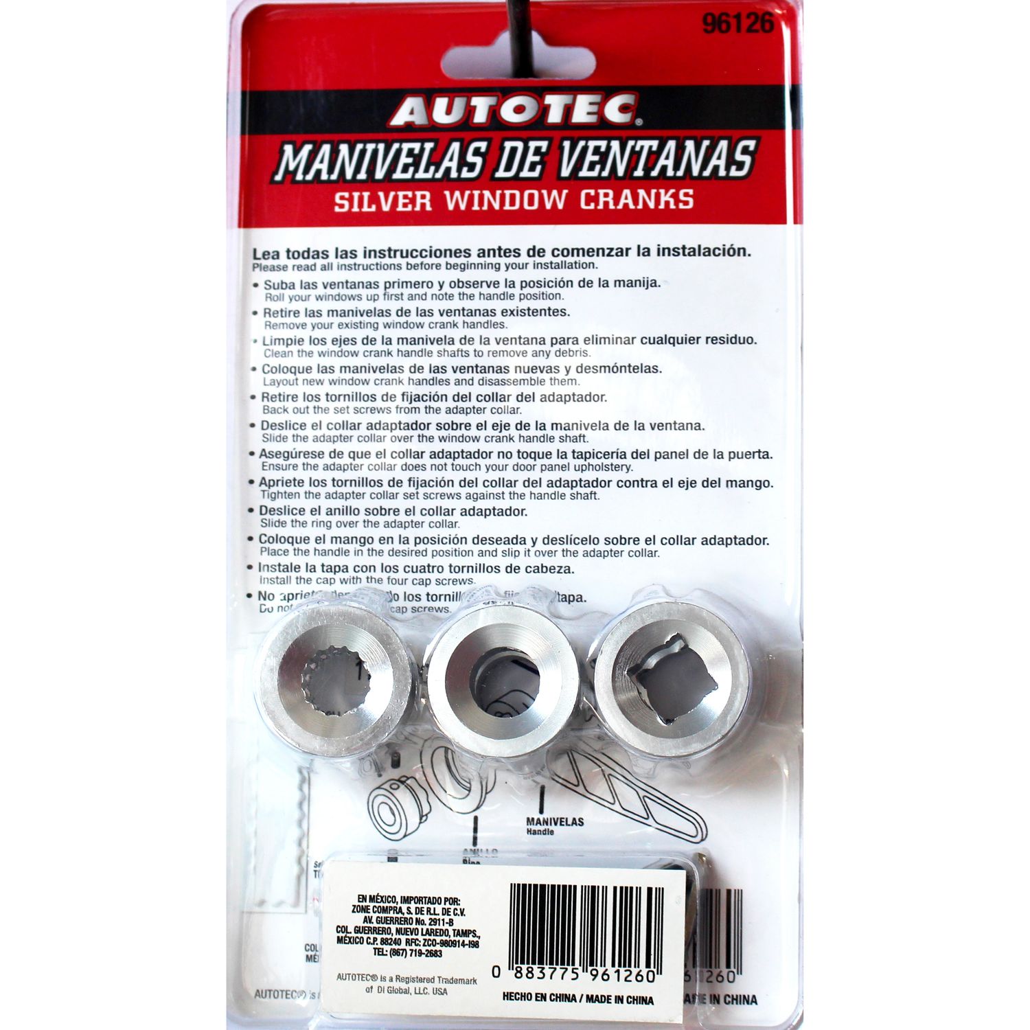 Manivela De Ventana Plateada Autotec 2 Piezas