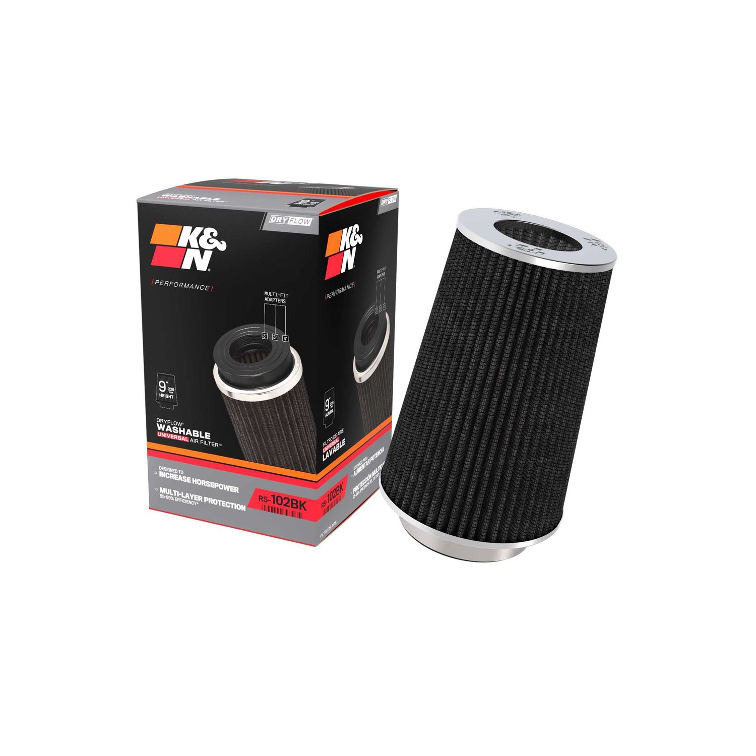 Filtro de Aire K&N High Performance Conico Dryflow Multi-Fit de 9 pulgadas de Alto