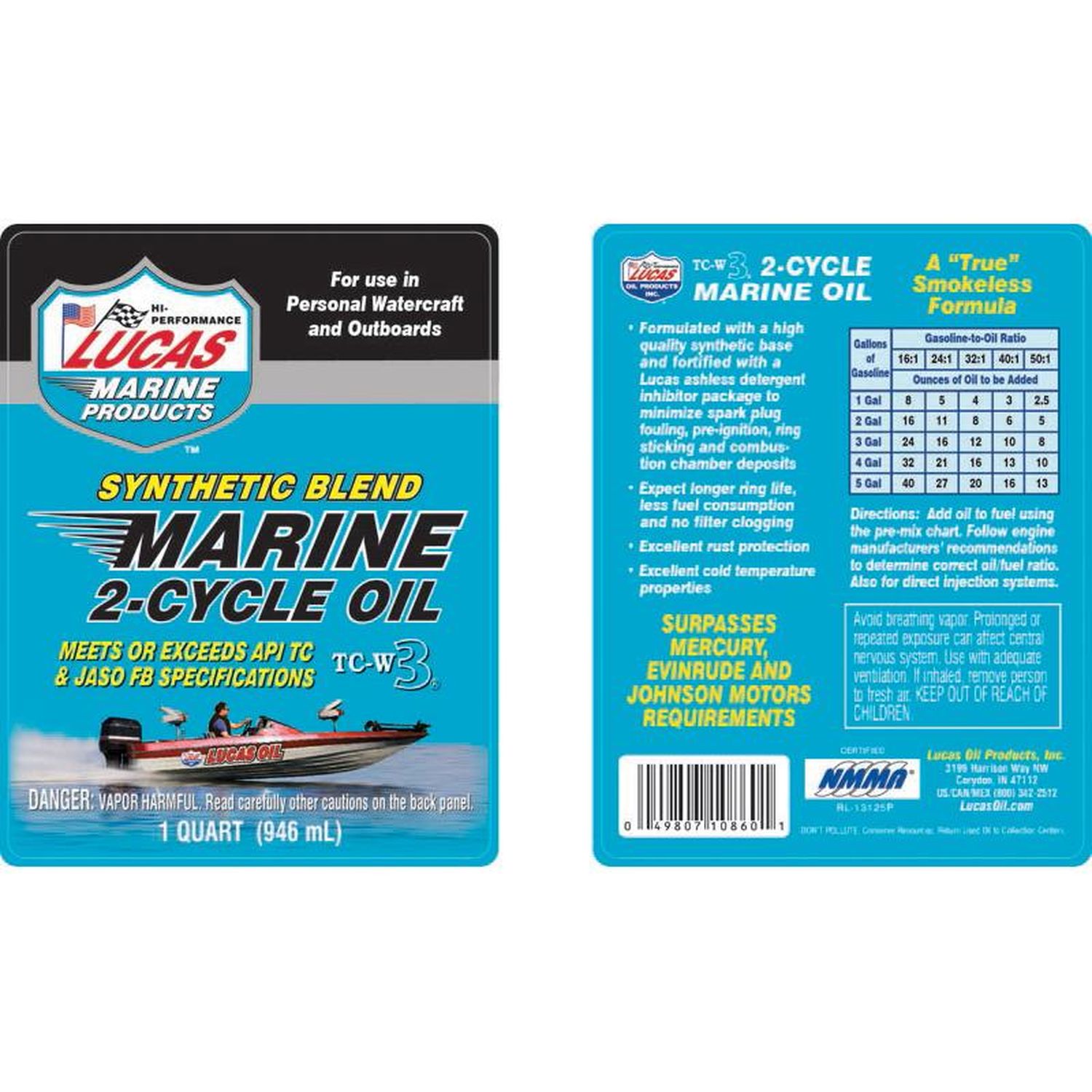 Aceite para Motor Marino de 2 Tiempos Mezcla Sintetica Lucas Oil Products 1 Cuarto