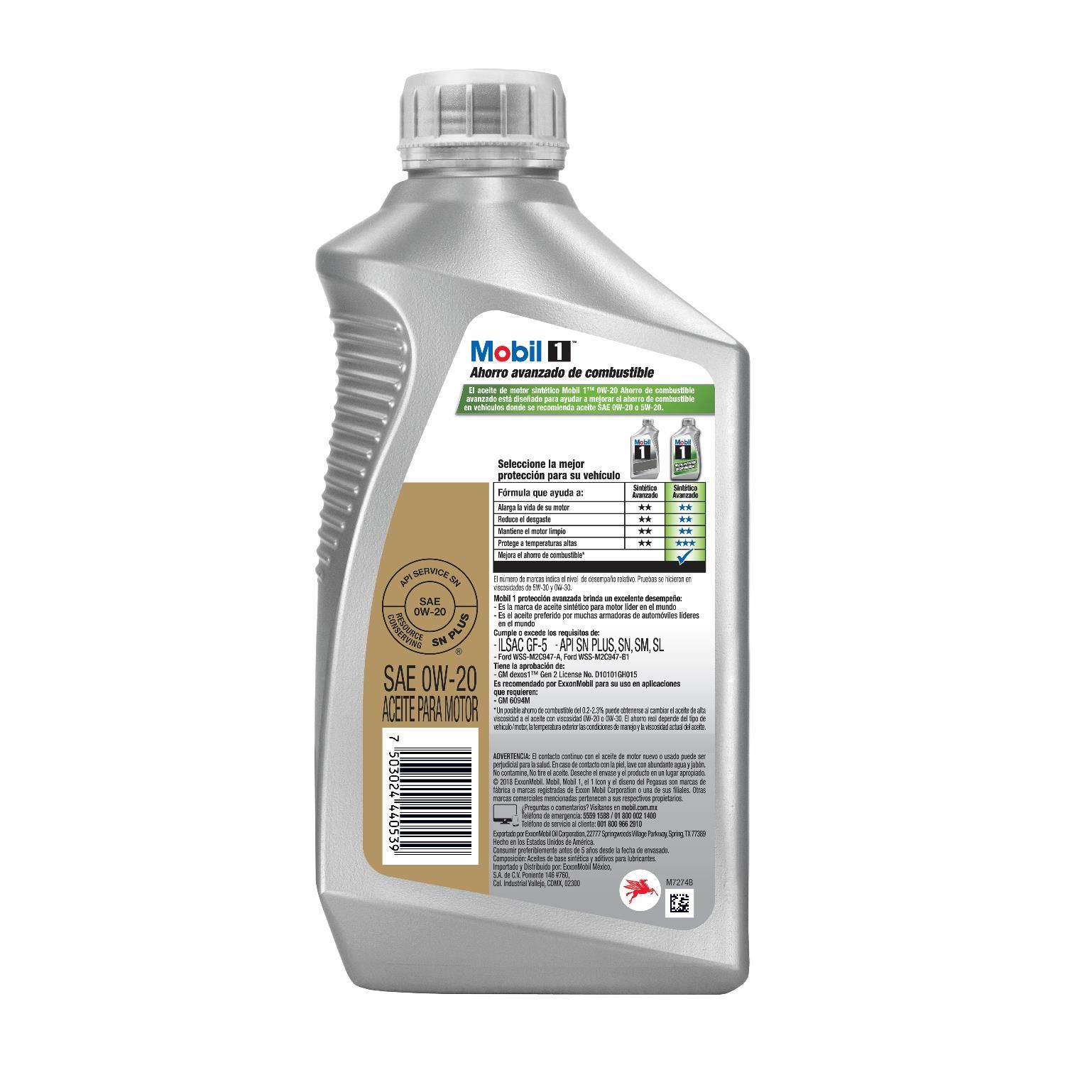 Aceite de Motor 946 ml MOBIL Sintetico 0W20