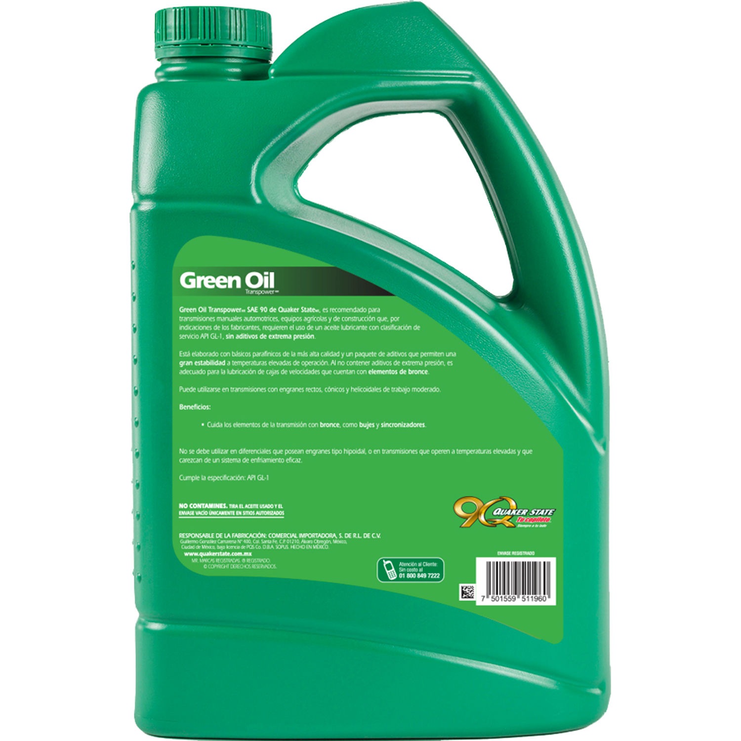 Quaker State Aceite líquido para transmisión verde, SAE90 QS, garrafa