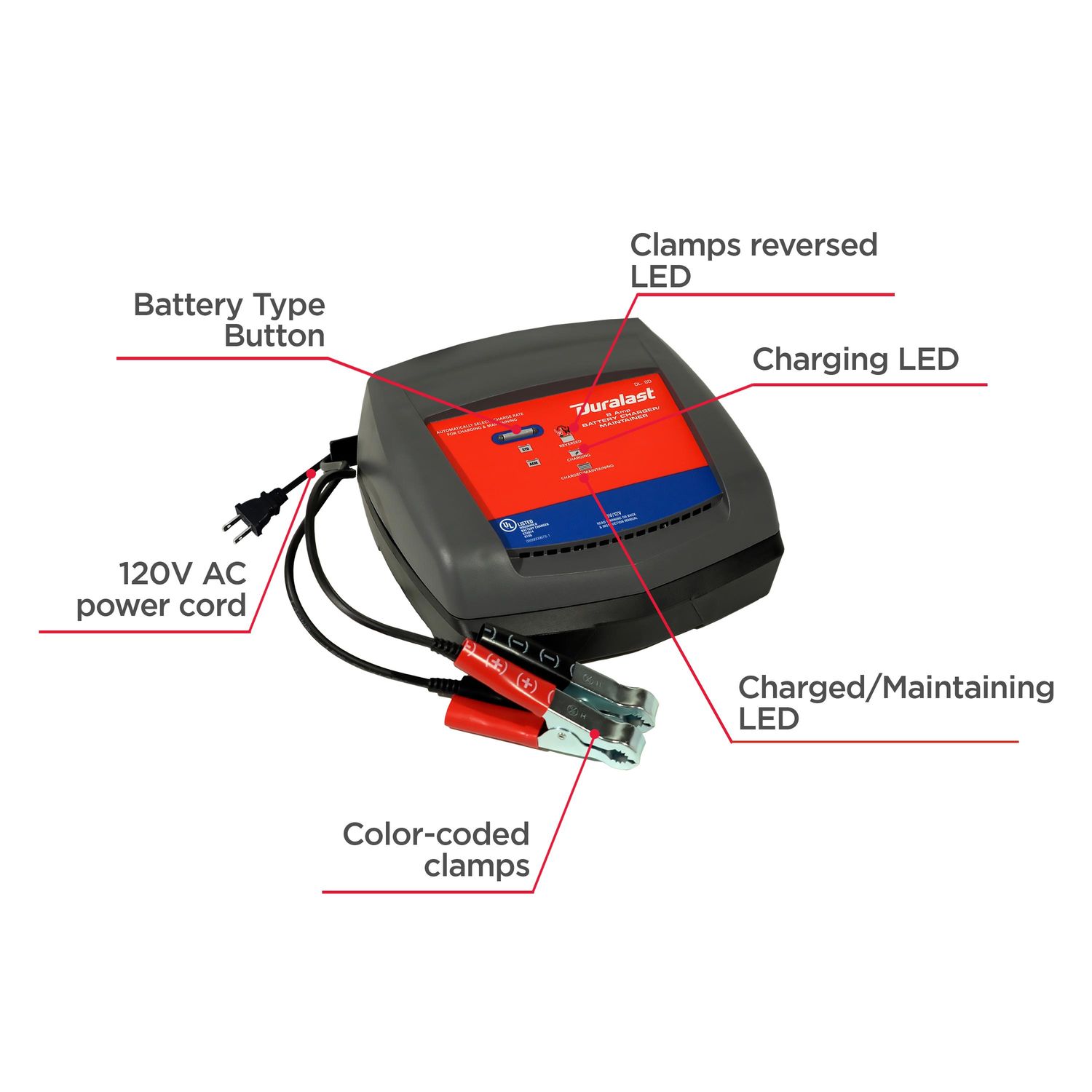 Duralast Volt Battery Maintainer con Mantenedor de 8 Amperes 6/12 Volts