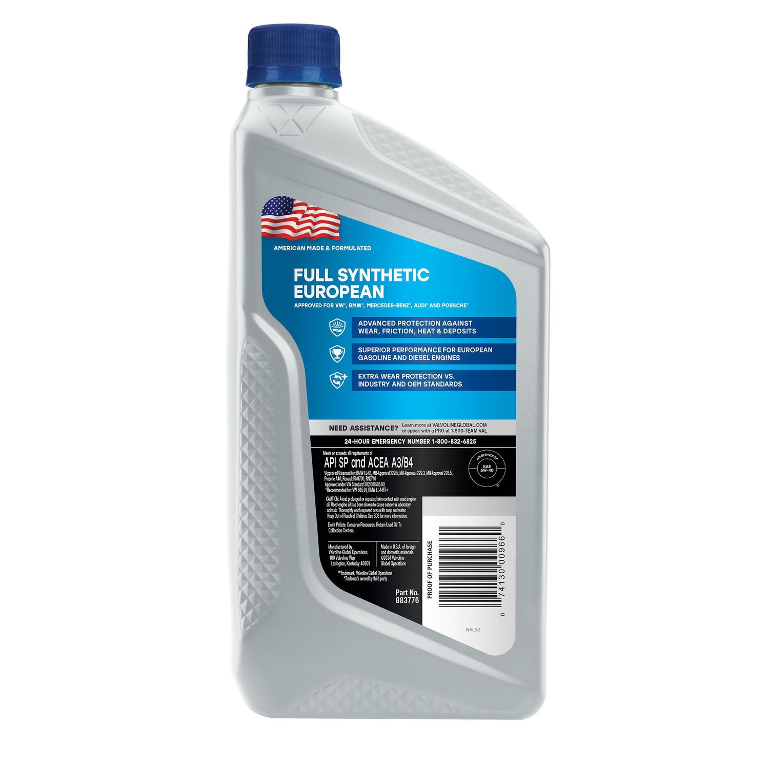 Aceite de Motor Sintetico Valvoline European Vehicle Full Synthetic 5W-40 1 Cuarto