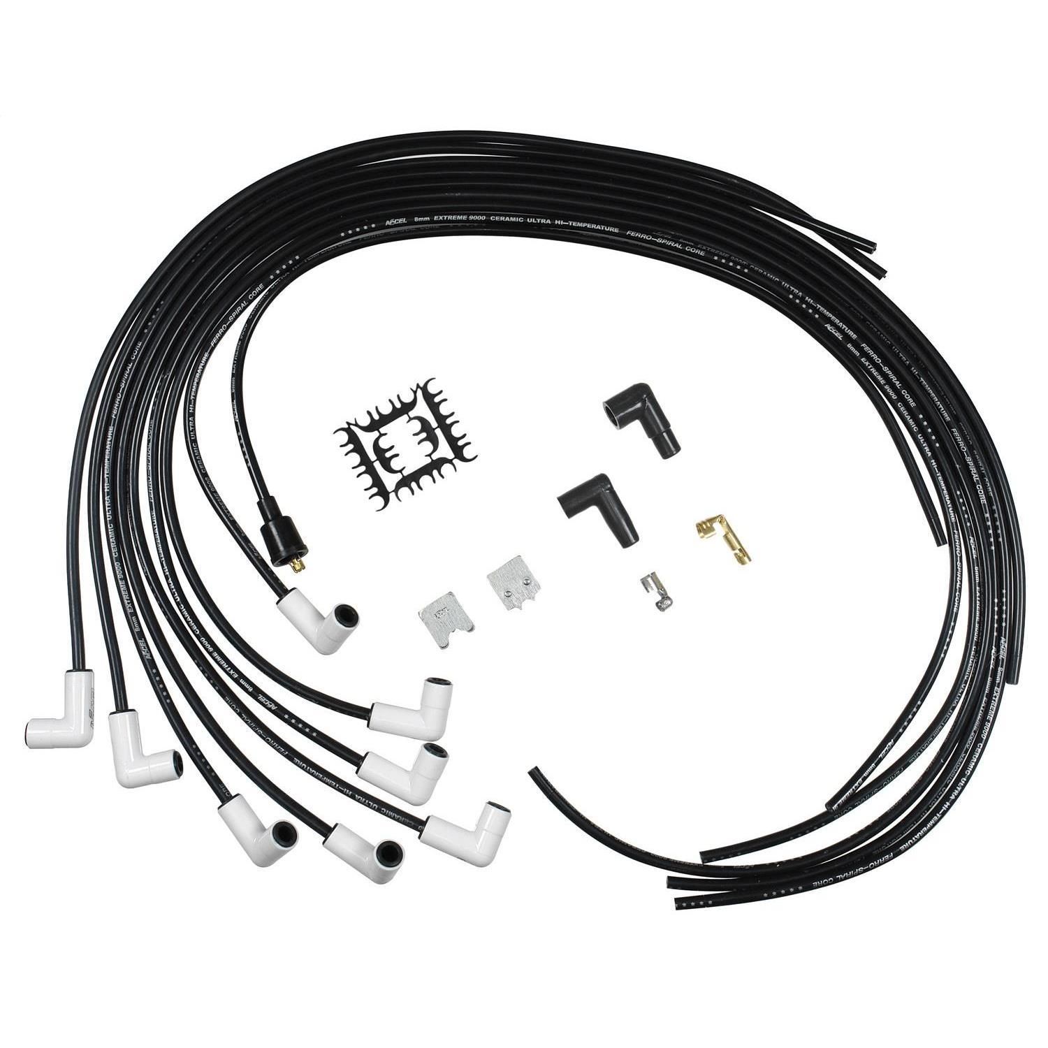 ACCEL Black 8mm Universal Spark Plug Wire Kit With White 90 Degree ...