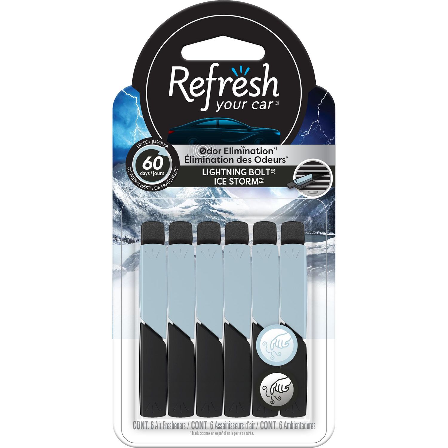 Refresh Your Car Midnight Black Ice Storm Air Freshener Vent Stick 6 Pack