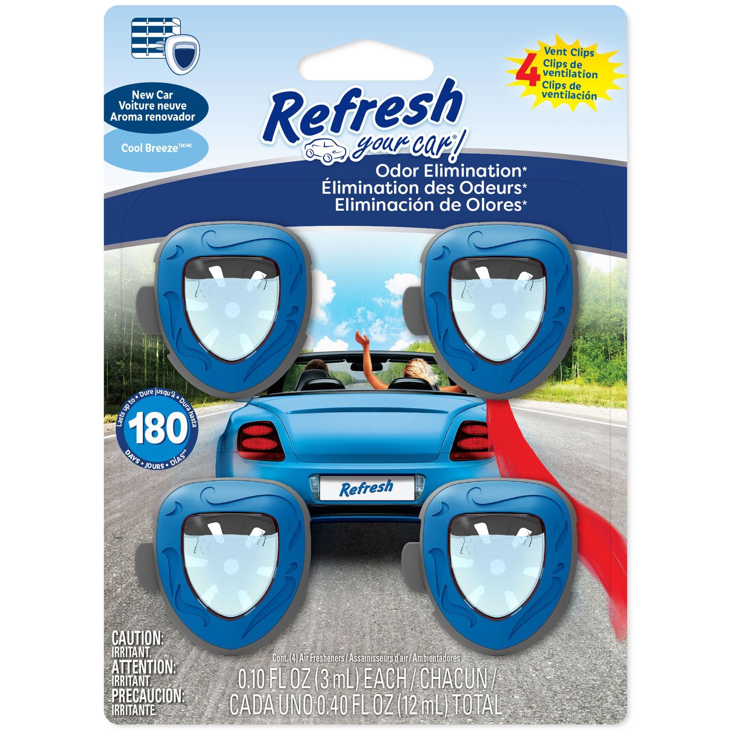 Refresh Your Car New Car Cool Breeze Air Freshener Vent Clip 4 Pack