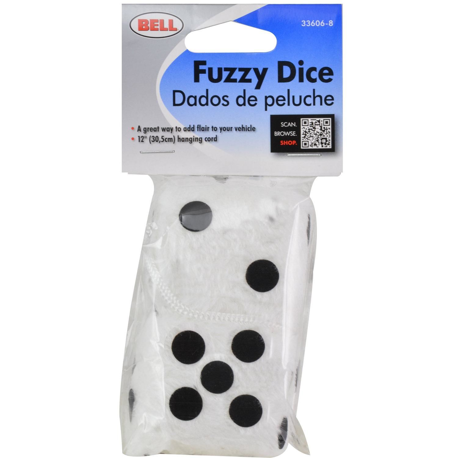 Bell Automotive White Fuzzy Dice Mirror Hanger