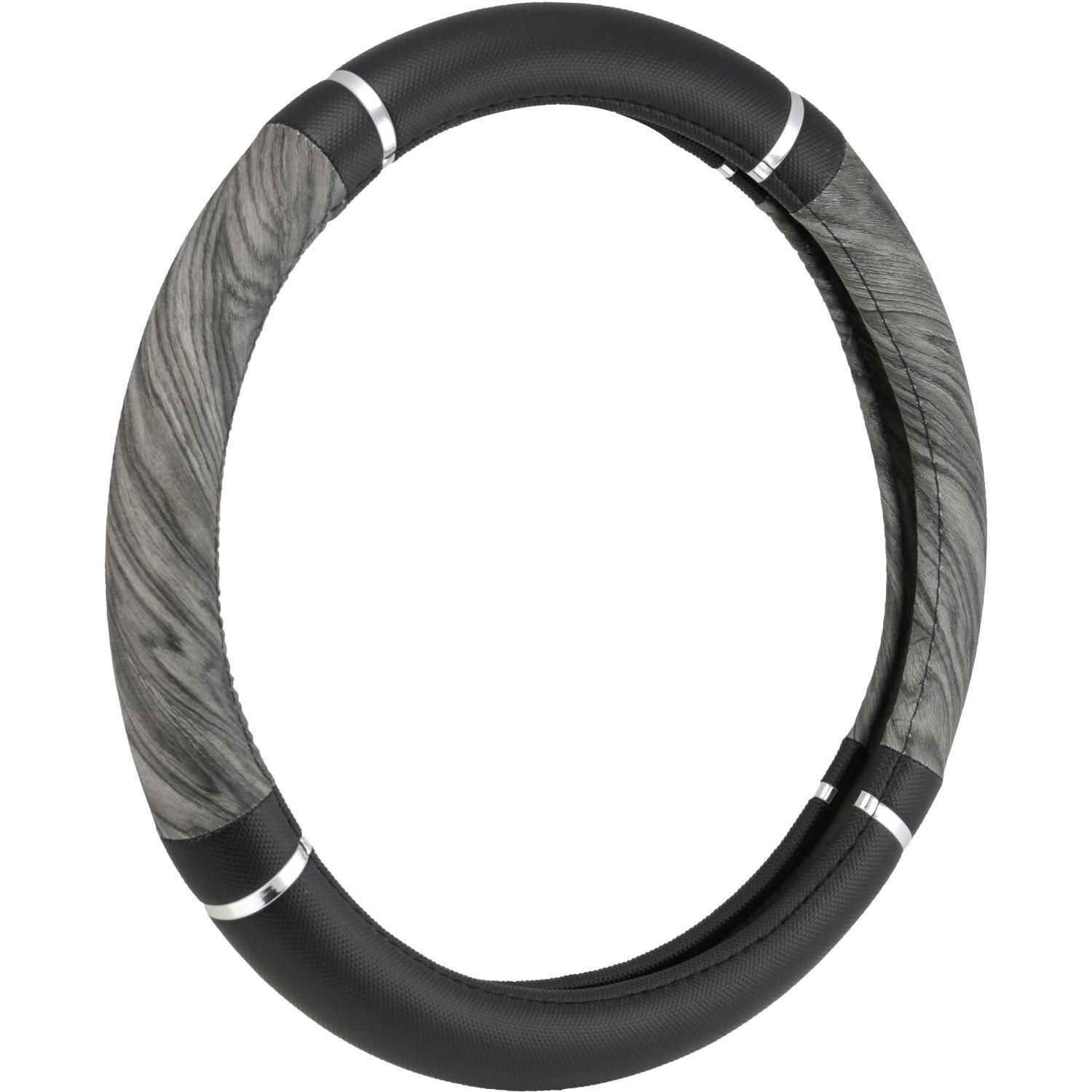 Bell Automotive Black, Wood and Chrome Steering Wheel Cover