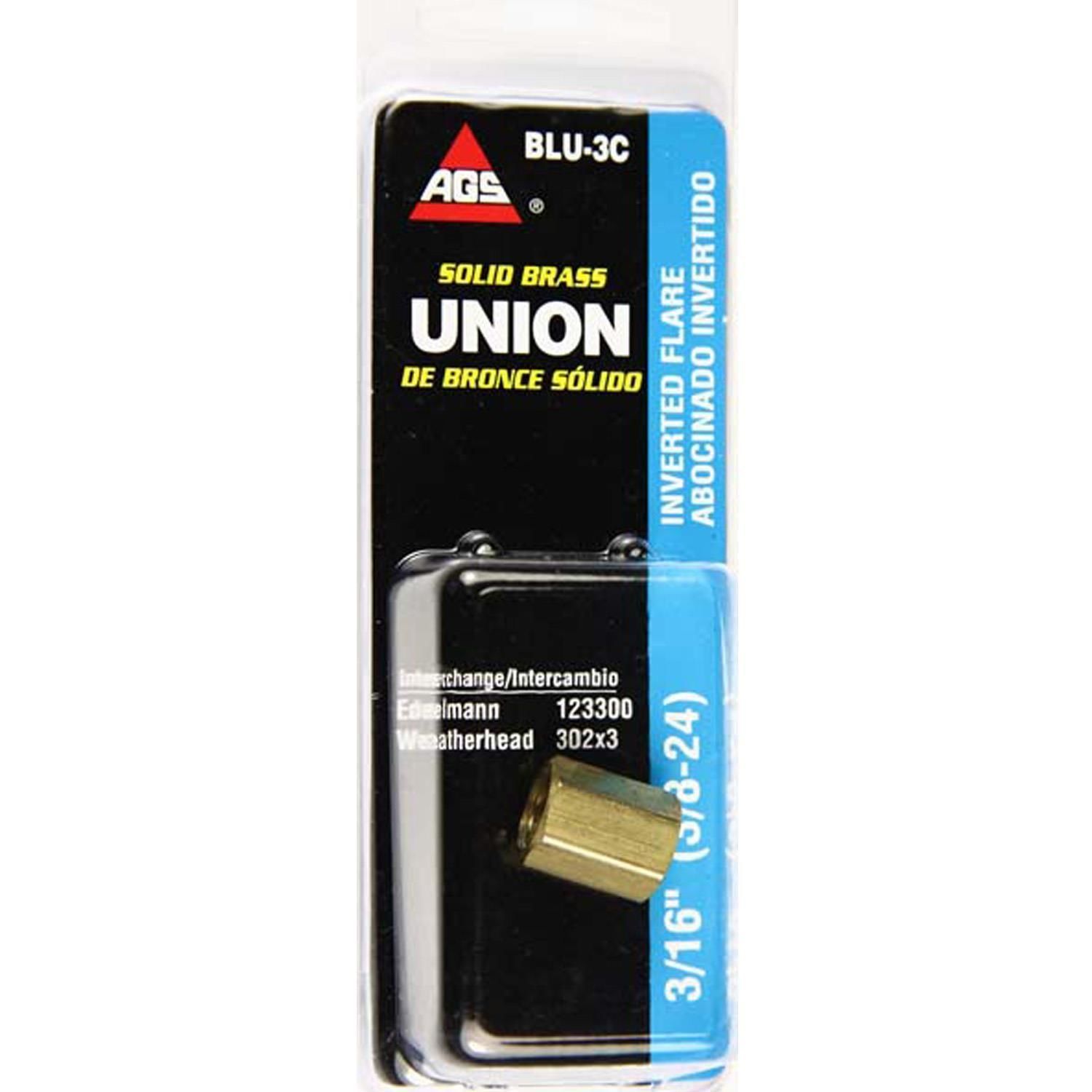 AGS 3/16in 3/824 Inverted, 1 Card Brass Brake Line Union