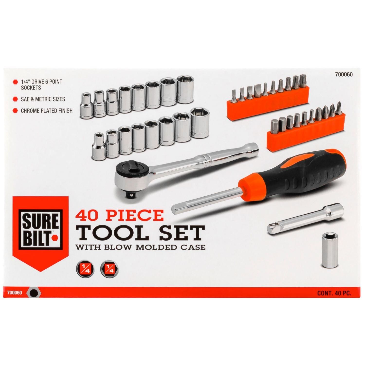 SureBilt 1/4in Drive SAE and Metric Ratchet and Socket Set 40 Piece