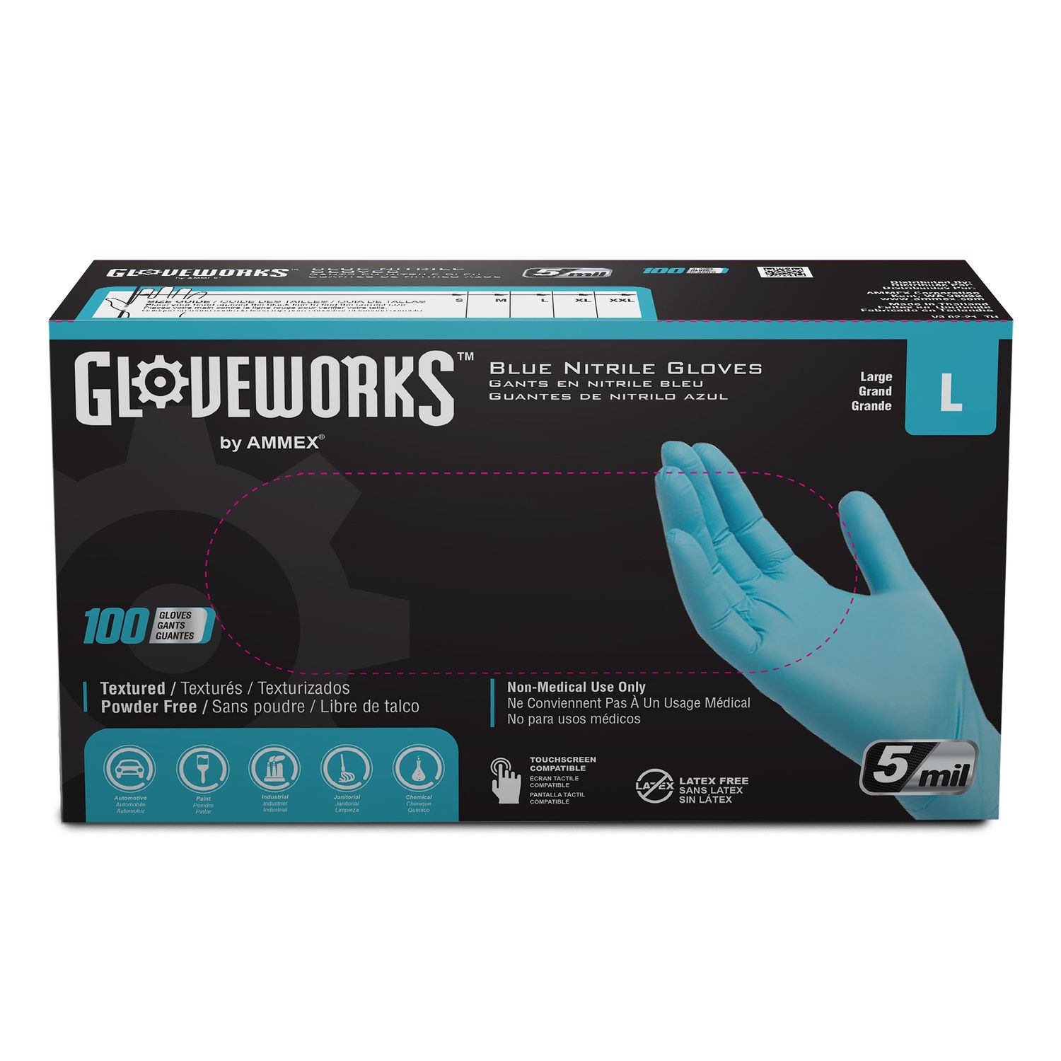 Gloveworks Blue Nitrile Large Powder Free Industrial Gloves 100 Piece