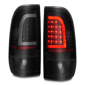 Anzo USA Smoke Lens Black Housing LED Tail Light Assembly with Light Bar Pair for Ford F350 Super Duty