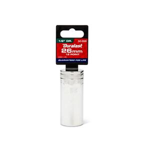 Duralast 1/2in Drive 26mm 12 Point Metric Deep Chrome Socket