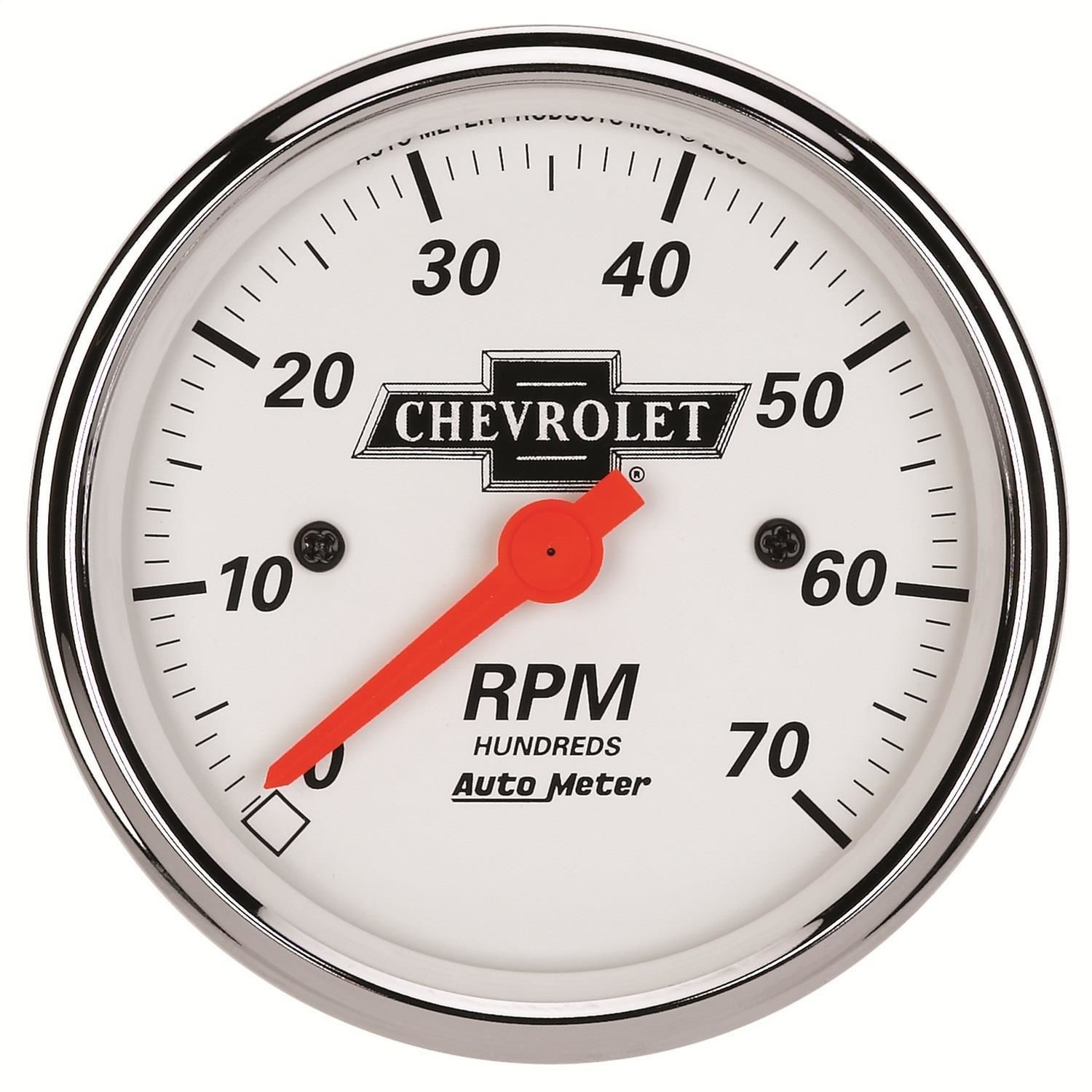 AutoMeter White 3 1/8in 07000 RPM Chevrolet Heritage Bowtie Tachometer