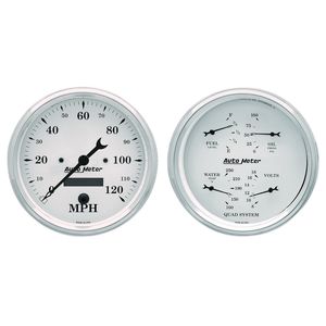 AutoMeter White 5in Old Tyme Gauge Quad and Speedometer Kit 2 Piece