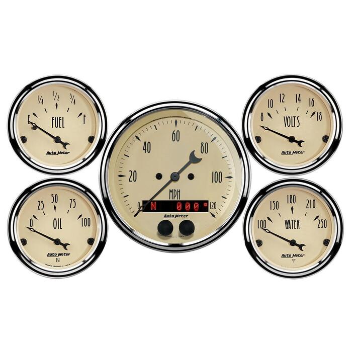 AutoMeter Antique Beige 3 3/8in and 2 1/16in Multiple Gauge Set 5 Piece