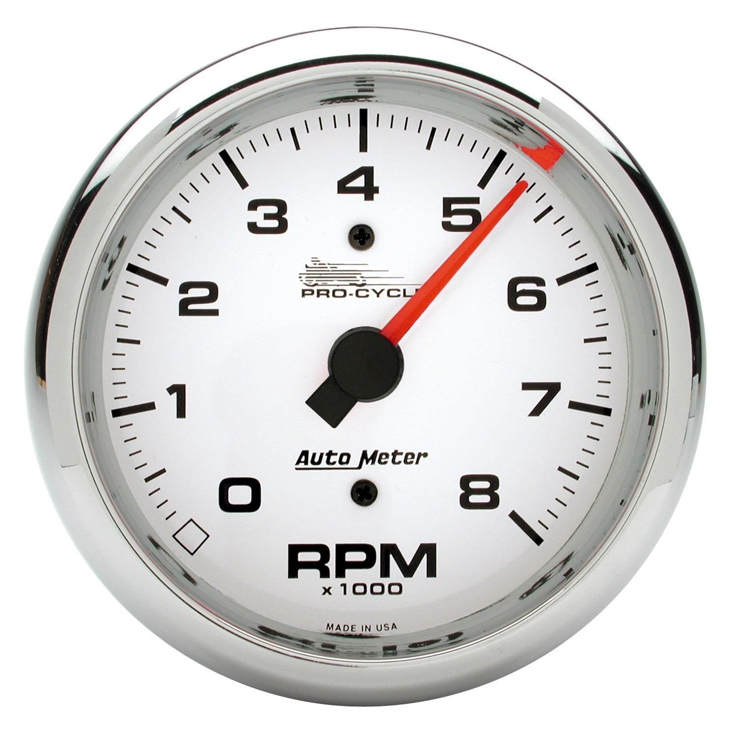 AutoMeter 3 3/8in 08,000 RPM White ProCycle Tachometer