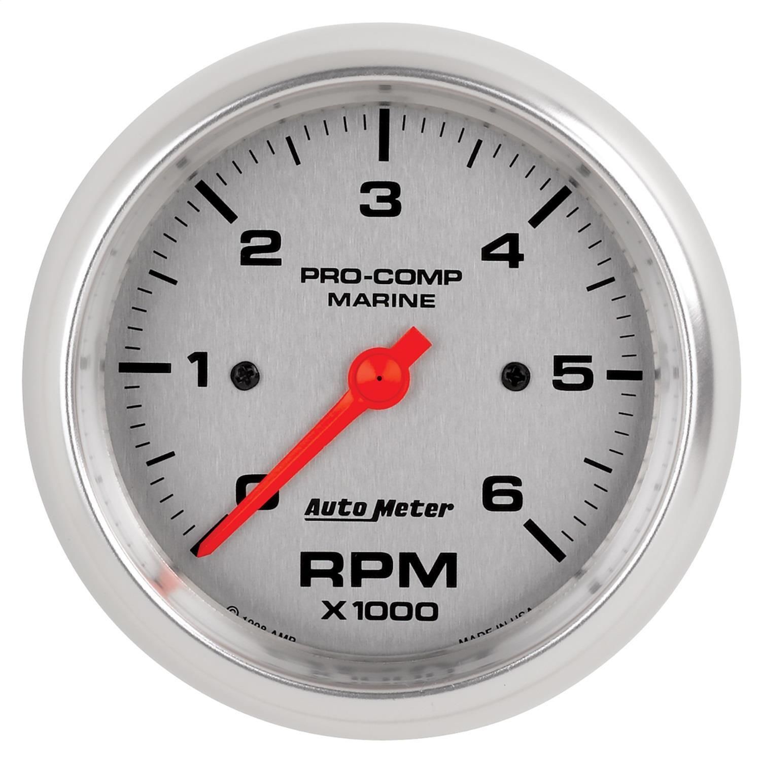 AutoMeter 3 3/8in 0-6000 RPM In-Dash Marine Silver Ultra-Lite Tachometer
