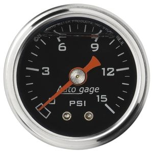 AutoMeter 1 1/2in 1/8in NPT Male 0-15 PSI Black Liquid Filled Mechanical Fuel Pressure Gauge