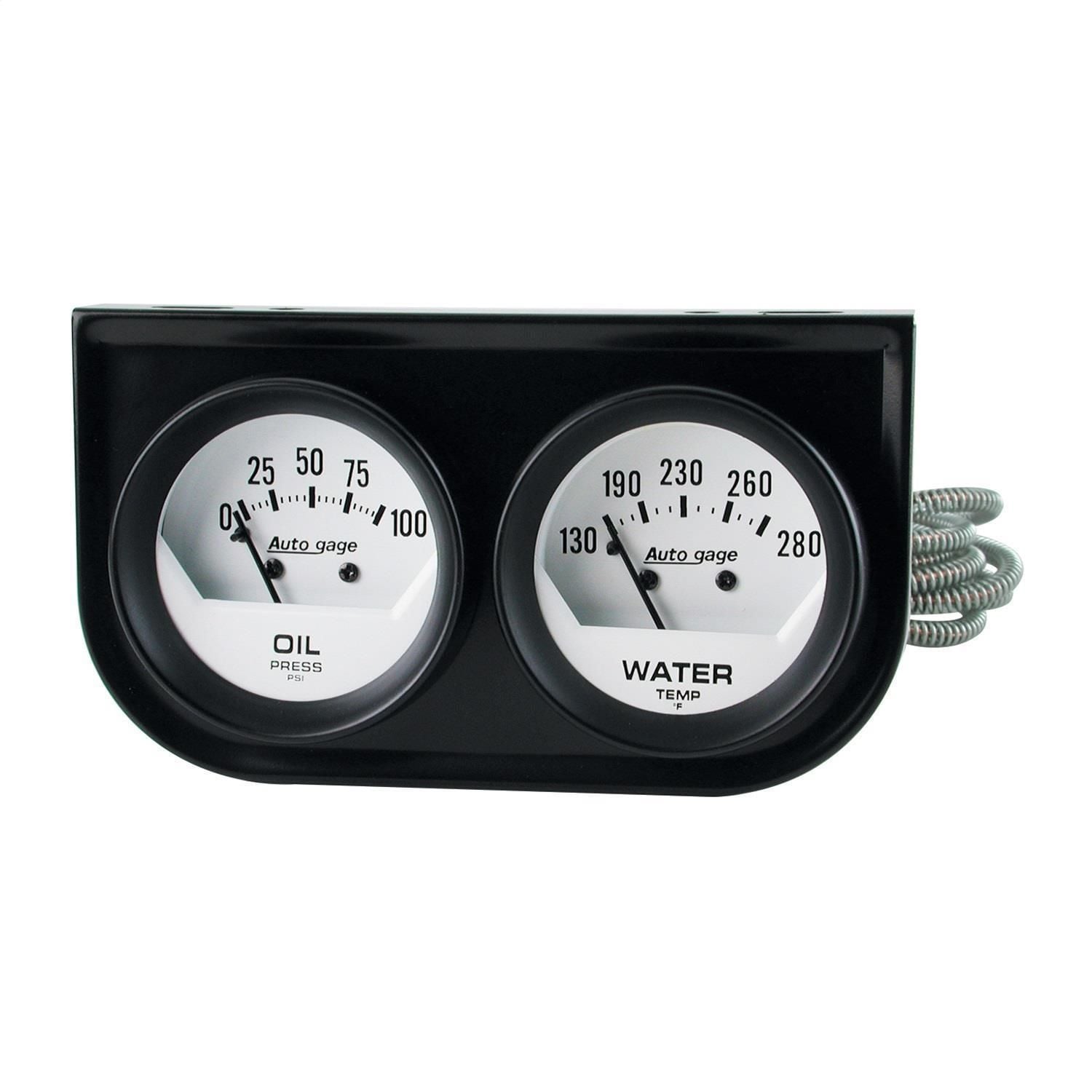 AutoMeter White Dial with Black Bezel 2 1/16in Oil Pressure and Water Temperature Gauge Console