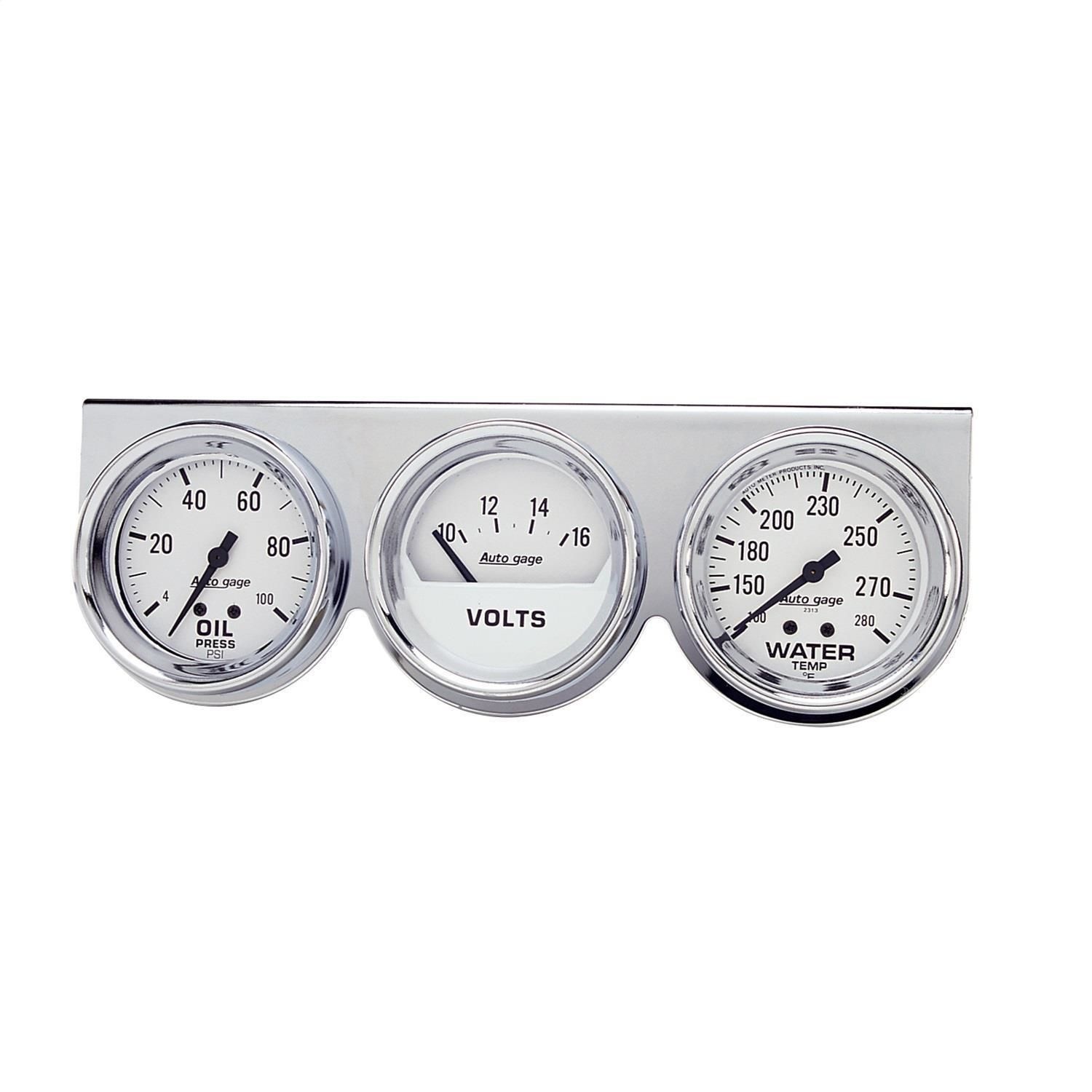 AutoMeter Chrome Bezel and White Dial 2 5/8in Oil, Voltage, and Water