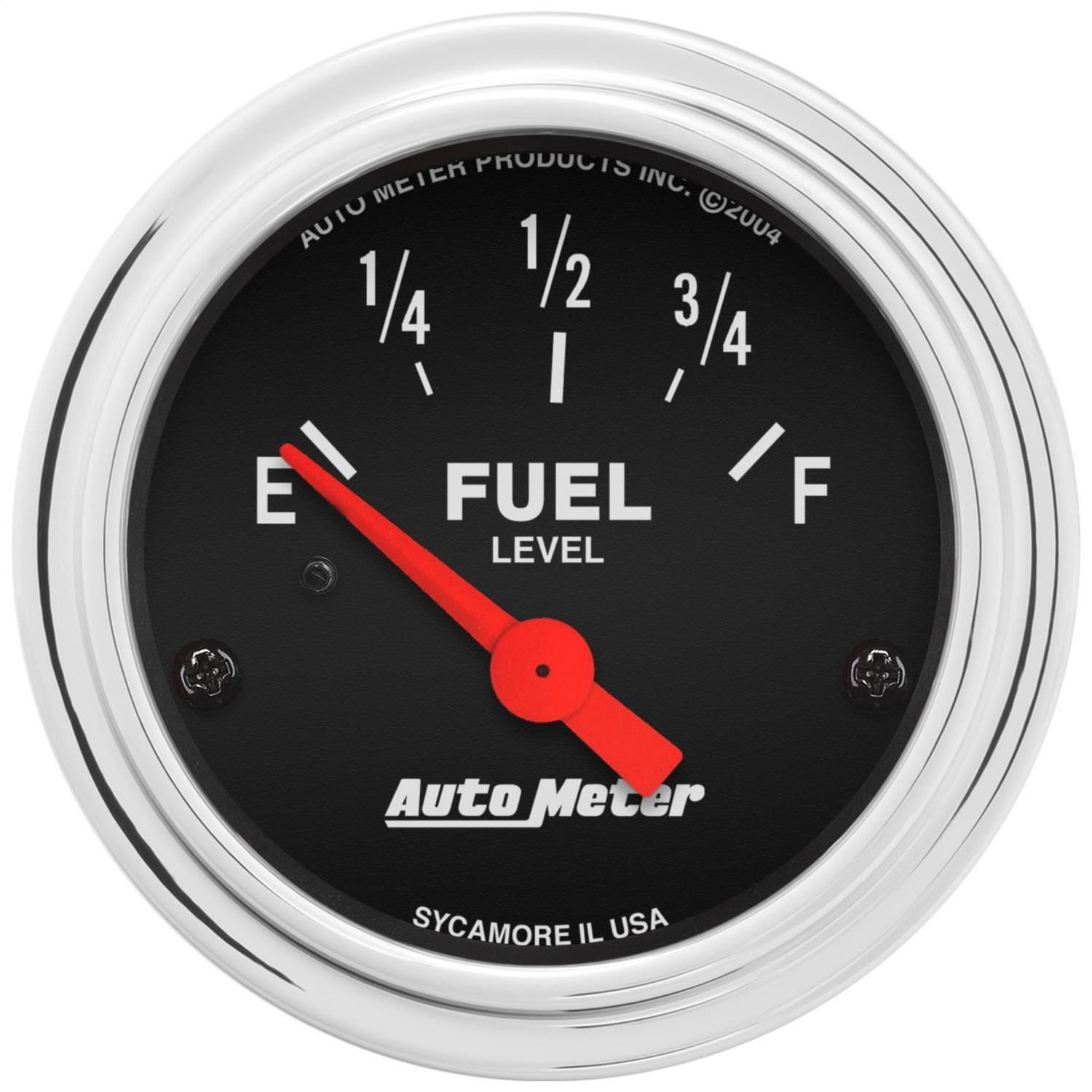 AutoMeter Traditional Chrome 2 1/16in 090 Ohms Electric Fuel Level Gauge