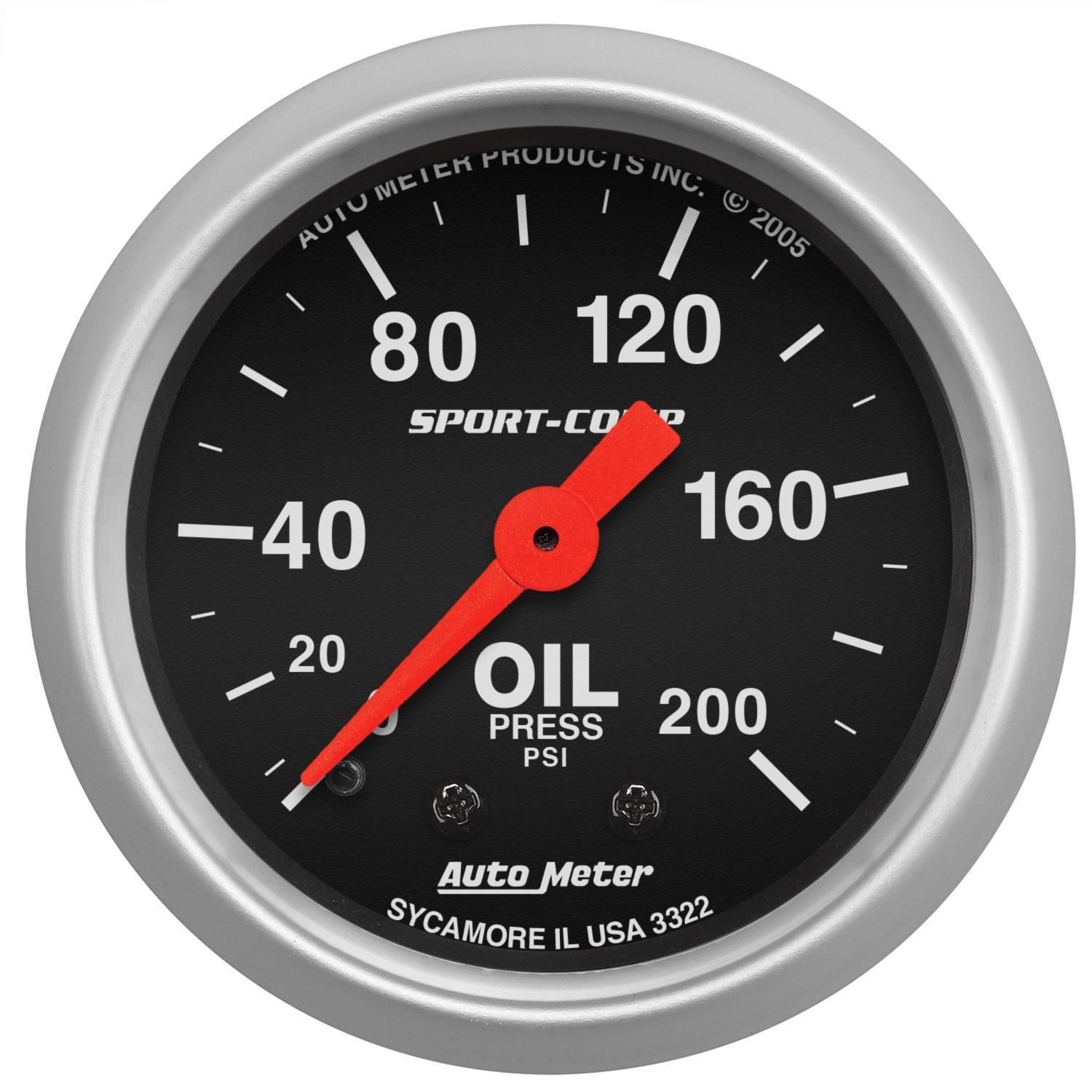 AutoMeter 2in 0200 PSI Mini Sport Oil Pressure Gauge