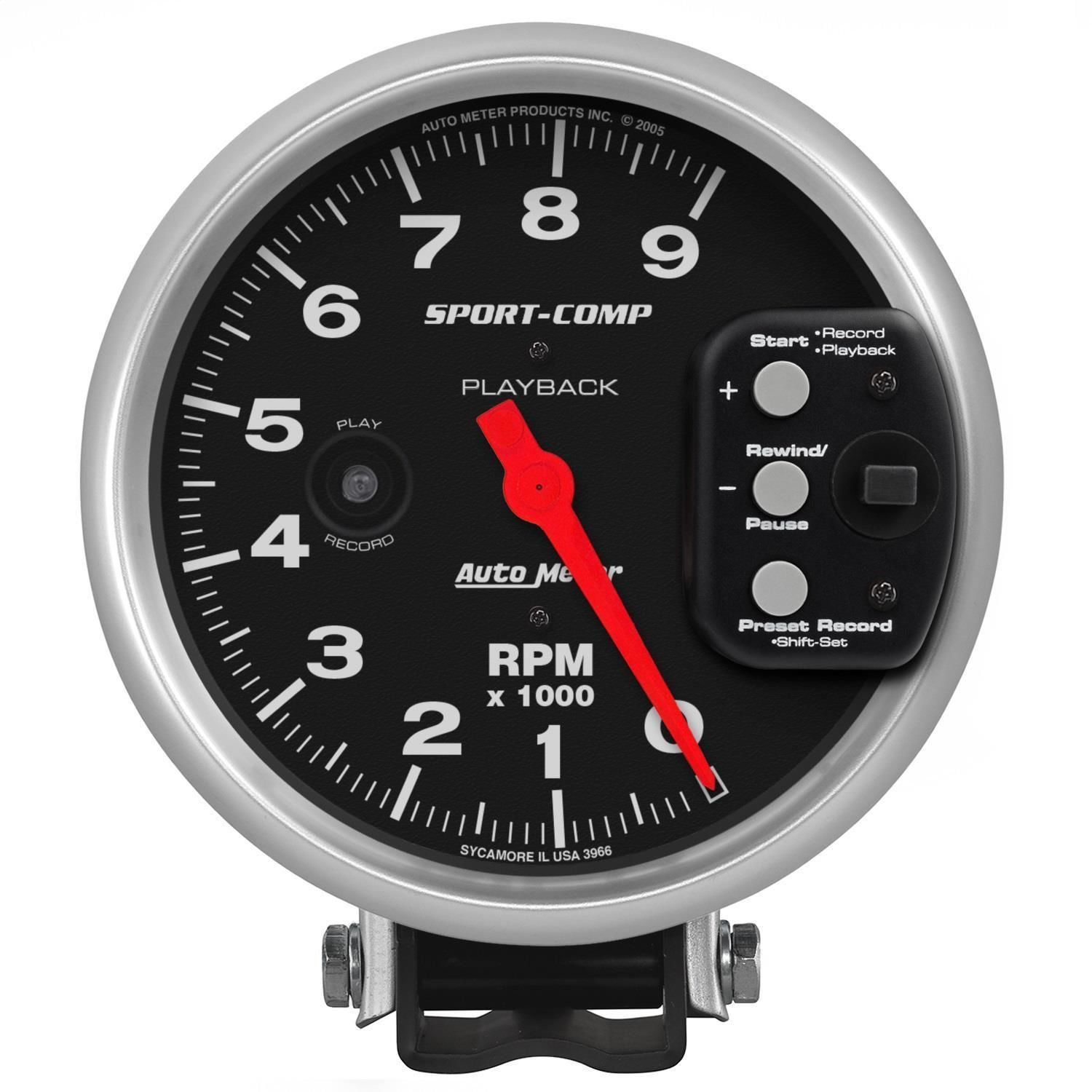 AutoMeter 5in Pedestal Playback 0-9,000 RPM Sport-Comp Tachometer