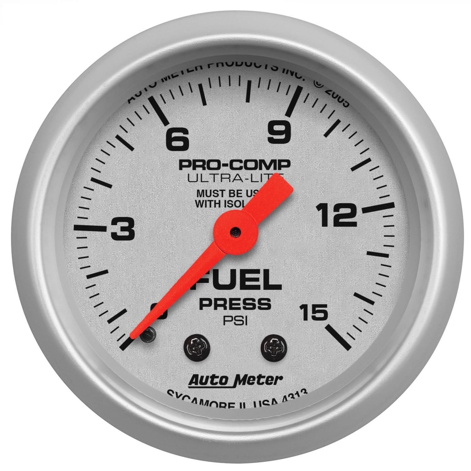 AutoMeter 2 1/16in 0-15 PSI Ultra-Lite Mechanical Fuel Pressure Gauge