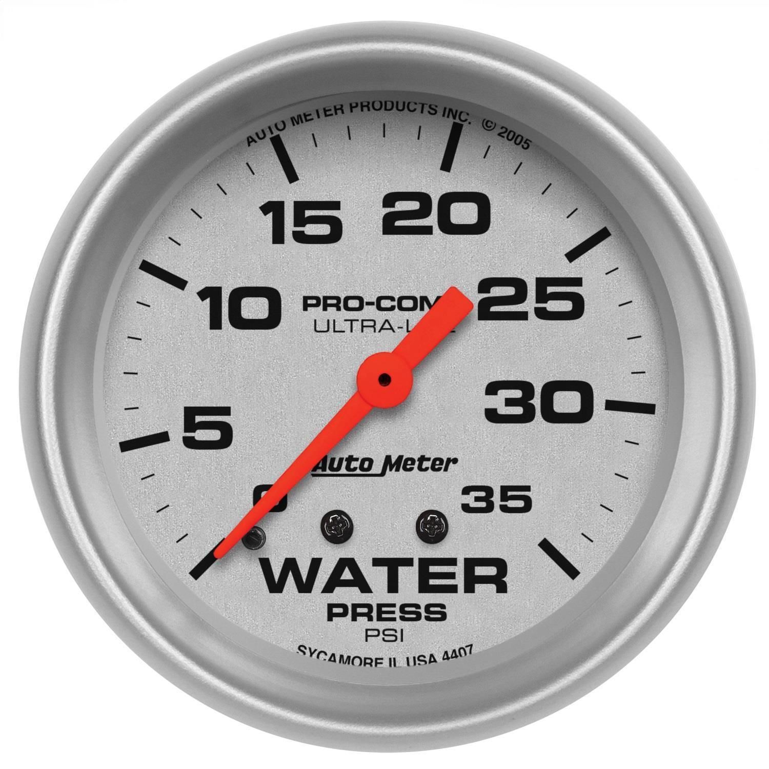 AutoMeter 2 5/8in 0-35 PSI Marine Chrome Mechanical Water Pressure Gauge