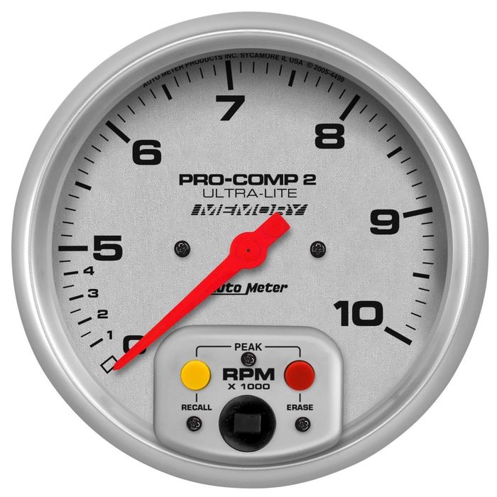 AutoMeter 5in 0-10,000 RPM Silver Ultra-Lite Dual Range Peak Memory ...