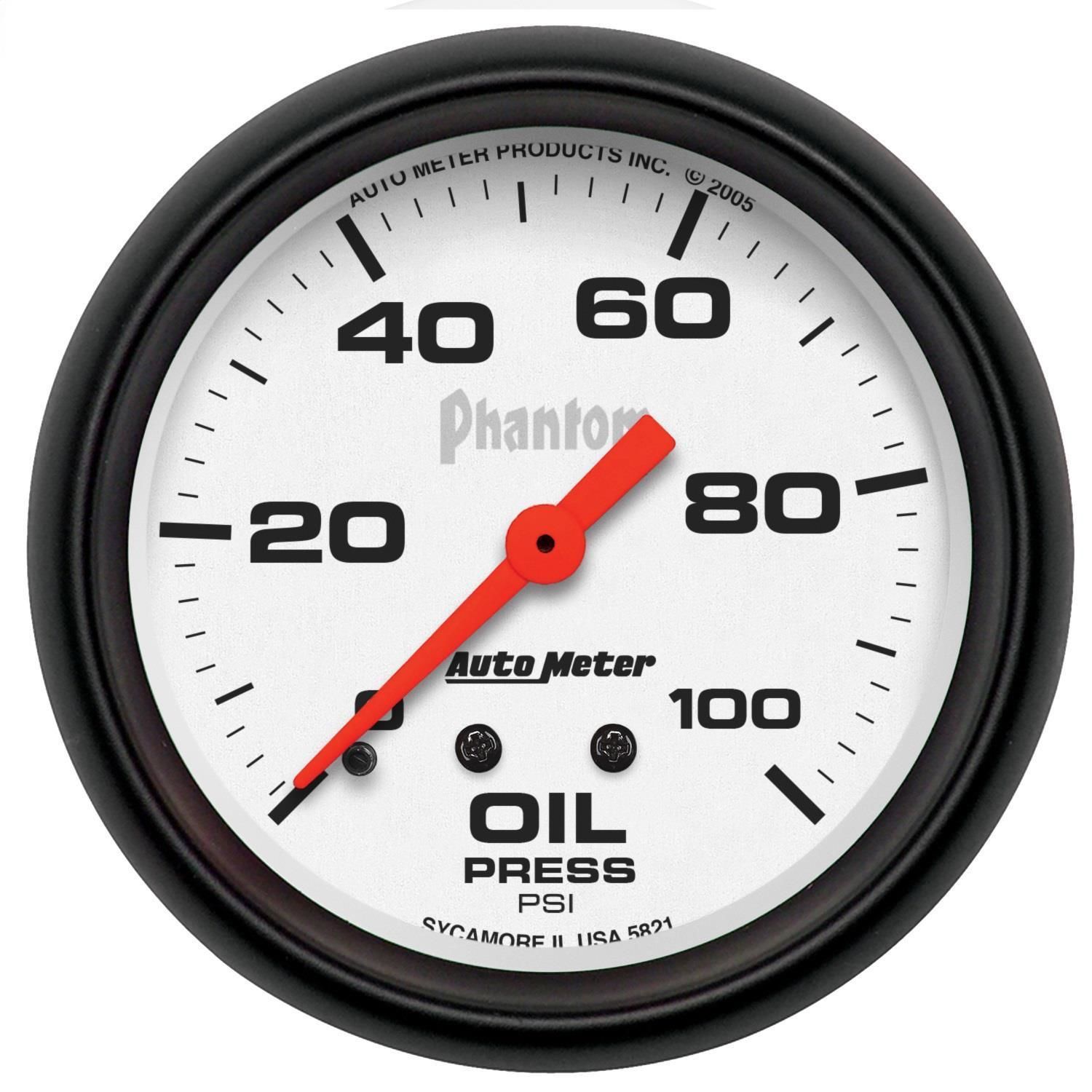 AutoMeter 2 5/8in 0100 PSI Phantom Mechanical Oil Pressure Gauge