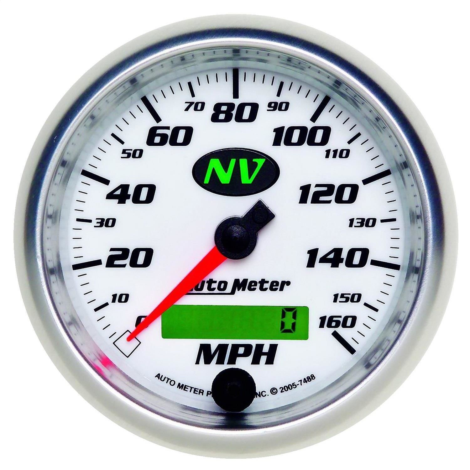 AutoMeter White 3 3/8in 0160 MPH NV Electric Speedometer Gauge
