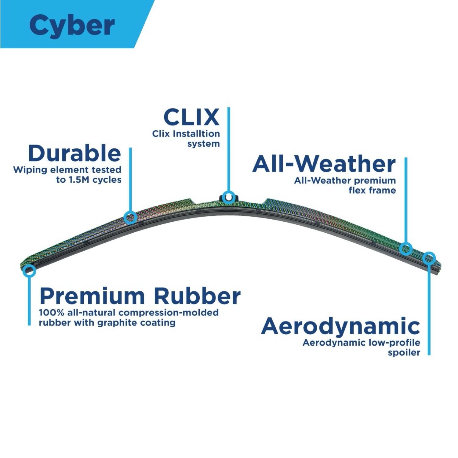 CLIX Wipers Cyber 18in X2 Adapter All Weather Interchangeable Wiper Blade