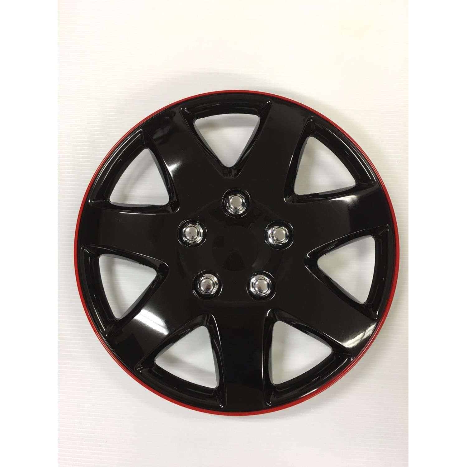 KT Black And Red 15in ABS Plastic Universal Wheel Cover 4 Piece