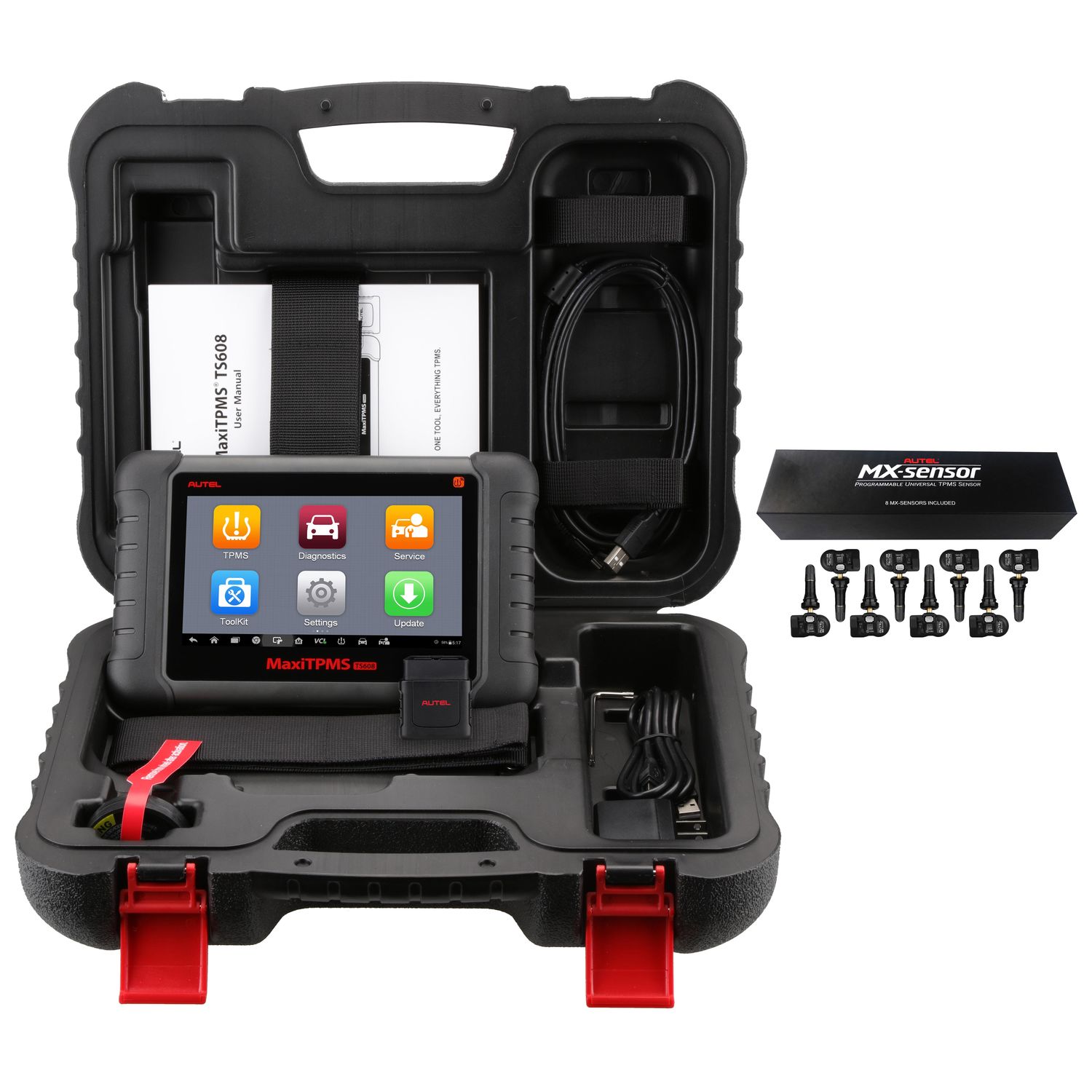 Autel TS608 TPMS Tool and 8 1Sensors with Rubber PressIn Valves