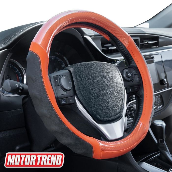 BDK SW-712-BL Motor Trend GripDrive Couvre-volant En Fibre De Carbone Et Cuir Pour Roues De 14,5 à 15,5 Bleu