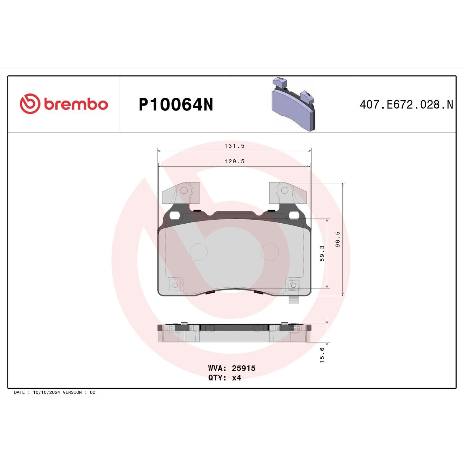 Brembo Premium NAO Ceramic Brake Pads P10064N